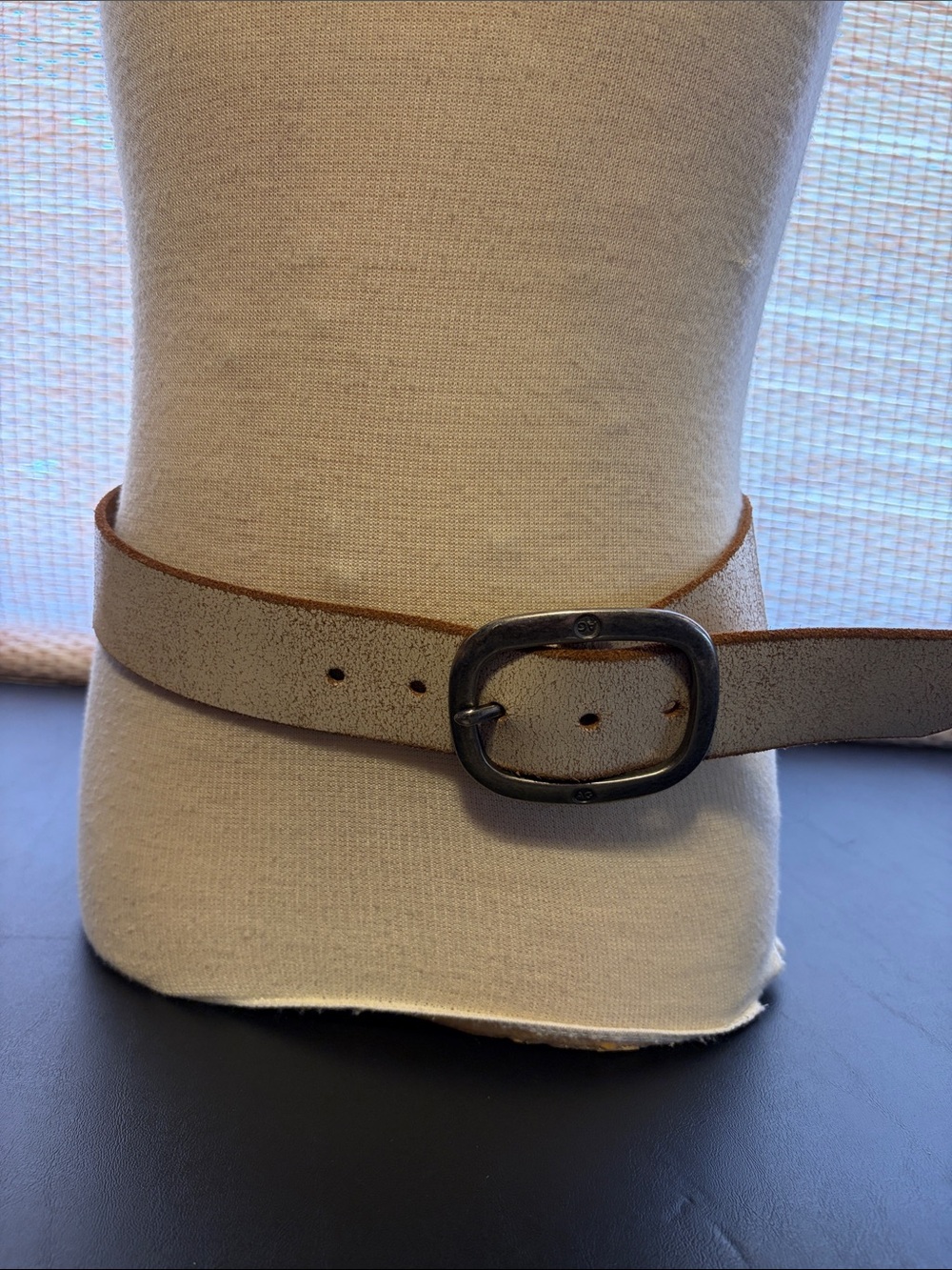 Ag Adriano Goldschmmied White Leather Belt with Silver Buckle